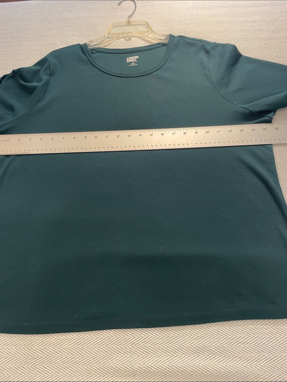 Lands' End Women's 2X Long-Sleeve Crewneck Top Deep Balsam Teal Green Cotton